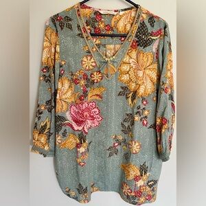 Soft Surroundings Floral Tunic in Green and Yellow